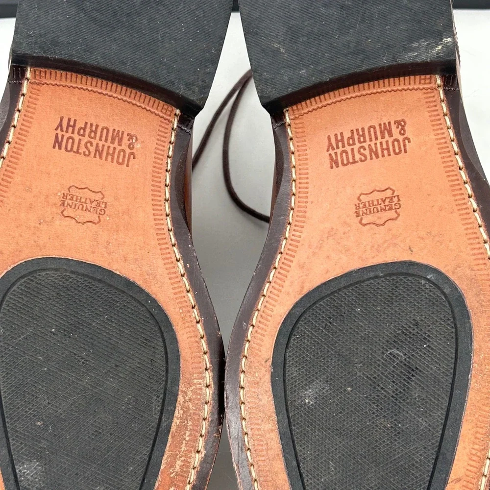 Johnston & Murphy Mens Brown Leather Derby Dress Shoes Lace Up Brogue Detail - Picture 9 of 10
